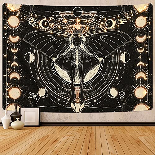 Yrendenge Motte Wandteppich Schwarz Wandbehang Sonne Mond Wandteppich Natürliches Horoskop Wandbehang Dekorativer Wandteppich für Schlafzimmer 150 * 130cm von Yrendenge