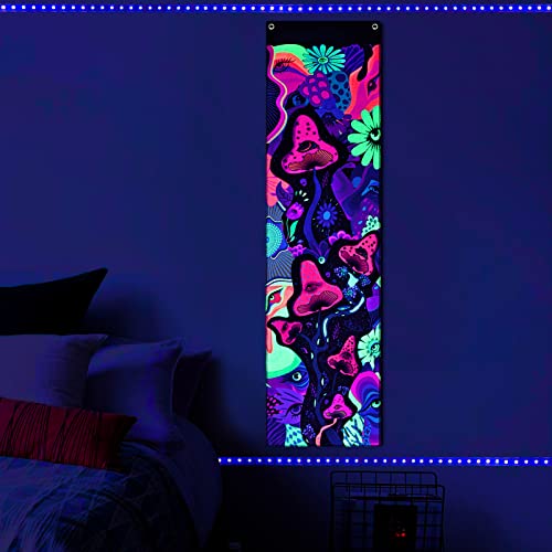 Yrendenge Psychedelic Pilz Wandteppich, 130 x 32 cm Schwarzlicht Wandtuch, UV Reaktive Tapisserie, Fluoreszierend Augen Blume, Aesthetic Wandteppich für Schlafzimmer Dekoration,12.8 x 51.2 Zoll von Yrendenge