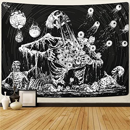 Yrendenge Schädel Wandteppich Augen Wandtuch Menschlicher Skelett Wandbehang, Schwarz Weiß Wandteppiche Aesthetic, Hippie Gotischer Tapisserie für Schlafzimmer, Home Dekor Wandtücher 150x130cm von Yrendenge