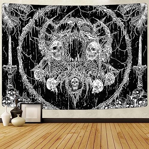 Yrendenge Skull Wandteppich, Human Skull Sword Wandbehang, Schwarz und Weiß Wandteppich, Ästhetischer Stil Hippie Gothic Tapestry, Schlafzimmer Home Decor Tapestry, 210x150cm von Yrendenge