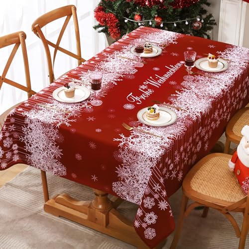 Yrendenge Weihnachten Rot Tischdecke - Schneeflocke Wasserdichte Rechteckig, Abwaschbar Gradient, Winter Festliche Tisch Home Decor Outdoor, 140 x 200 cm von Yrendenge