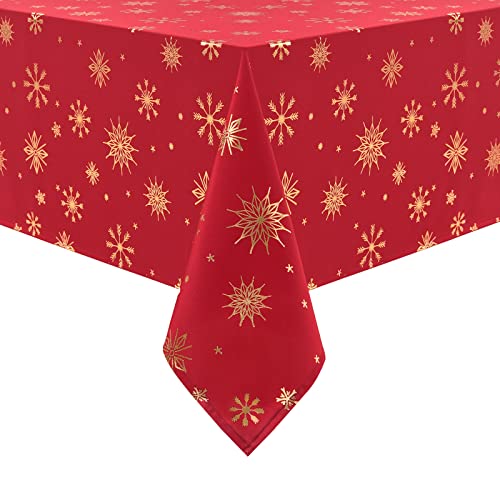 Yrendenge Weihnachtstischdecke Rot Gold Tischdecke Schneeflocke Stern Quadratisch Tischdecken, Abwaschbar Tischtuch Wasserdicht Winterurlaub Party Weihnachtsdekoration Tischwäsche, 140 x 140 cm von Yrendenge