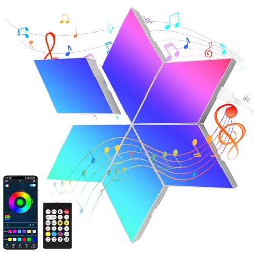 LED Gaming Wandleuchte - 6PCS Rhombisch RGB Panel Smart Wandleuchten Gaming Wand Light App und Musik Sync DIY Modular Lampe für Gamer Zimmer Room Deko LED Gaming Wandleuchte - 6PCS Rhombisch RGB Panel Smart Wandleuchten Gaming Wand Light App und Musik Sync DIY Modular Lampe für Gamer Zimmer Room Deko von YrgePowk
