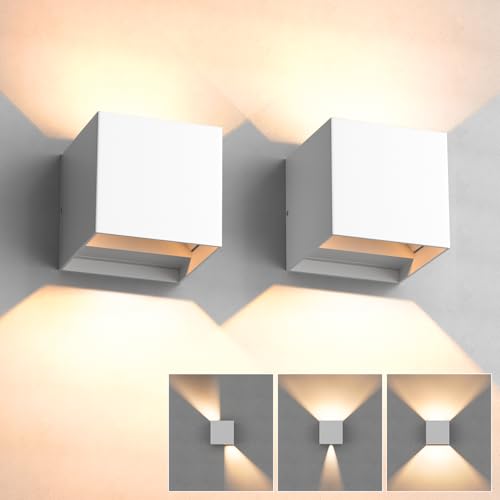 2 Stücke LED Wandleuchte Innen - Aussen, Wandlampe Innen Warmweiß 3000K 12W Up and Down Leuchten Innen Einstellbar Abstrahlwinkel Aussenlampe Wand IP65 Wasserdichte Weiß von YrgePowk