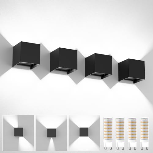 YrgePowk 4 Stück Wandlampe Mit Austauschbarer G9 LED Lampe 6000K Kaltweiß LED Wandleuchte Aussen IP65 Wasserdichte Up Down Einstellbarer Abstrahlwinkel Design Aussenbeleuchtung - Schwarz YrgePowk 4 Stück Wandlampe Mit Austauschbarer G9 LED Lampe 6000K Kaltweiß LED Wandleuchte Aussen IP65 Wasserdichte Up Down Einstellbarer Abstrahlwinkel Design Aussenbeleuchtung - Schwarz von YrgePowk