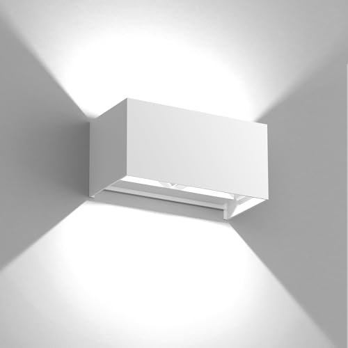 YrgePowk Wandleuchte mit Austauschbarer G9 LED Lamp, 18W 6000k Kaltweiß Wandlampe IP65 Wasserdichte Aussenwandleuchte Auf und ab Einstellbarer Abstrahlwinkel Wandbeleuchtung（Weiß） von YrgePowk