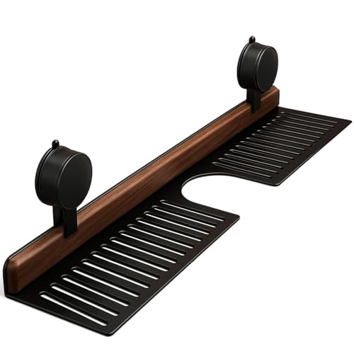 Badezimmer-Regal aus Walnussholz, ohne Bohren, wandmontiertes Waschbeckenregal über Wasserhahn, abnehmbares Holzregal für Toilettenartikel, Flaschen und Küchenzubehör (Schwarz, 78,7 cm) von Ysaca