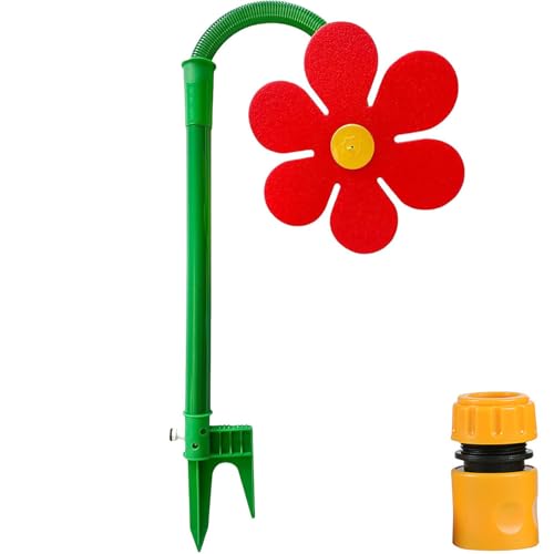 Crazy Daisy Sprinkler, 360° drehbarer Wassersprinkler mit tanzender Blume, rotierender Blumen-Wasserspray, Gartenbewässerungswerkzeug für Gartenbewässerung, lustiger Rasensprüher (rot) von Ysaca