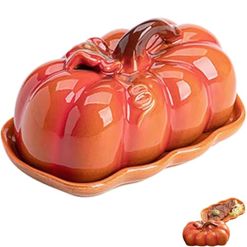 Kürbis-Butterdose mit Deckel, Keramik-Kürbis-Butterbehälter und Snack-Tablett, Herbst-Käsebrett für Halloween, Thanksgiving & Herbst Tischdekoration von Ysaca