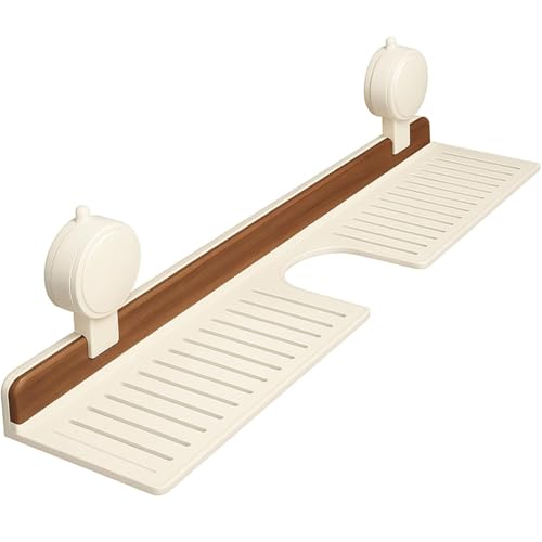 Ysaca Badezimmer-Regal aus Walnussholz, ohne Bohren, wandmontiertes Waschbeckenregal über Wasserhahn, abnehmbares Holzregal für Toilettenartikel, Flaschen und Küchenzubehör (Weiß, 48,3 cm) von Ysaca