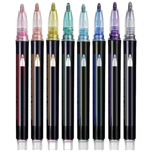 Ysaca Marker Stift für Highlight, 8/12 Farben Doppellinie Umrissmarker, Metallic Glitter Stifte Schnell Trocknende Schimmer Marker für Zeichnen, Scrapbooking Basteln (8PCS) von Ysaca
