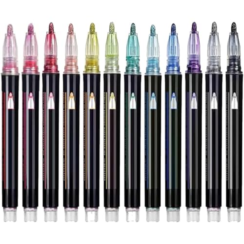 Ysaca Marker Stift für Highlight, 8/12 Farben Double Line Outline Markers, Metallic Glitter Pens Quick Dry Shimmer Marker zum Zeichnen, Scrapbooking Basteln (12PCS) von Ysaca
