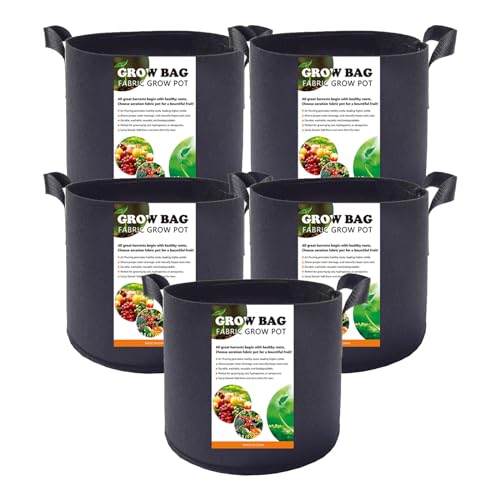 Ysguyyz 5er-Pack Große Pflanzbeutel Aus Stoff Mit Griffen – Robuste Vlies-Pflanzgefäße Für Kartoffeln, Tomaten, Erdbeeren Und Mehr – Atmungsaktive Pflanzentöpfe Für Den Außenbereich (7 Gallon) von Ysguyyz