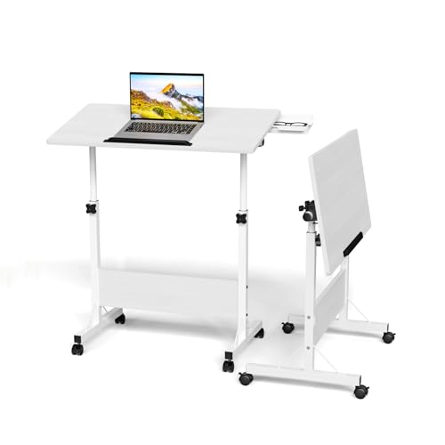 80x40cm Laptoptisch Mit Rollen, Klappbarer Computertisch, Computertisch Höhenverstellbar von 69-90 cm, PC Tisch, Schreibtisch, Platzsparender Beistelltisch für Heimbüro. (Weiß-a, 80x40x64-89cm) von Ysgwsg