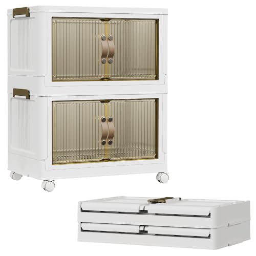Ysgwsg Aufbewahrungsbox Mit Deckel, 45L Extra Große Faltschachtel, 2 Lagige Aufbewahrungsboxen mit Rädern, Plastik Schrank Mit Rädern, AStapelbare Aufbewahrungsbox, Mit Handgriff. (2 Ebenen) von Ysgwsg