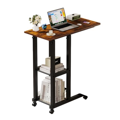 Ysgwsg Computertisch mit Rollen, Höhenverstellbar Computertisch, Beistelltisch mit Stauraum, C-Förmiger Beistelltisch Für Wohn und Schlafräume. (braun-a, 60x30x60-90cm) von Ysgwsg