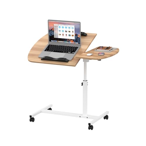 Ysgwsg Laptoptisch Höhenverstellbar 62-96cm, Computertisch Mit Rollen, Mit Kippbarer Tischplatte, Höhenverstellbarer Beistelltisch, Geeignet für Home-Office, Wohnzimmer. (Holz, 60x40x62-96cm) von Ysgwsg