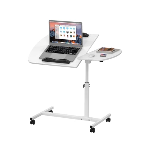 Ysgwsg Laptoptisch Höhenverstellbar 62-96cm, Computertisch Mit Rollen, Mit Kippbarer Tischplatte, Höhenverstellbarer Beistelltisch, Geeignet für Home-Office, Wohnzimmer. (Weiß, 60x40x62-96cm) von Ysgwsg