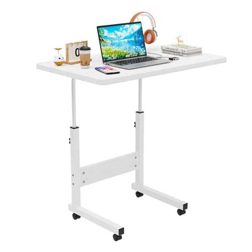Ysgwsg Laptoptisch Höhenverstellbar 69-90cm, Computertisch Mit Rollen, Beistelltisch Couch, Pc Tisch Klein Geeignet für Home-Office, Wohnzimmer. (Weiß-c, 60x40x69-90cm) von Ysgwsg