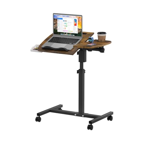 Ysgwsg Laptoptisch Höhenverstellbarer 59-90cm, Computertisch mit Rollen, Schreibtisch Klapptisch 60X40cm, Stehpult, Mobiler Beistelltisch, PC Tisch Für Das Heimbüro. (Braun, 60x40cm) von Ysgwsg