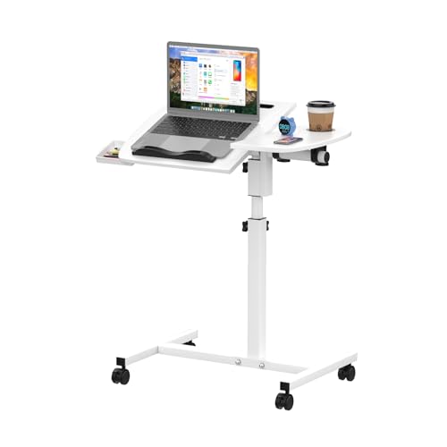 Ysgwsg Laptoptisch Höhenverstellbarer 59-90cm, Computertisch mit Rollen, Schreibtisch Klapptisch 60X40cm, Stehpult, Mobiler Beistelltisch, PC Tisch Für Das Heimbüro. (Weiß, 60x40cm) von Ysgwsg
