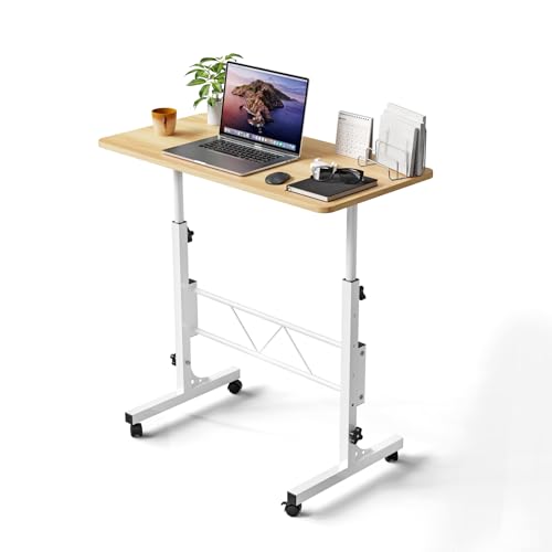 Ysgwsg Laptoptisch mit Rollen, 80x40cm Stehpult, Standing Desk, Schreibtisch Höhenverstellbar 74cm-110cm, Mobiler PC-Tisch, Geeignet für Walking Pad Laufband, Haus und Büro. (Holz, 80x40x74-110cm) von Ysgwsg