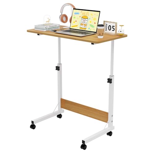 Ysgwsg Laptoptisch mit Rollen, Computertisch Klein, Höhenverstellbarer Beistelltisch 62-90cm, Stehpult, Mobiler Beistelltisch, PC Tisch Für Das Heimbüro. (Holz-o, 80x40x62-90cm) von Ysgwsg