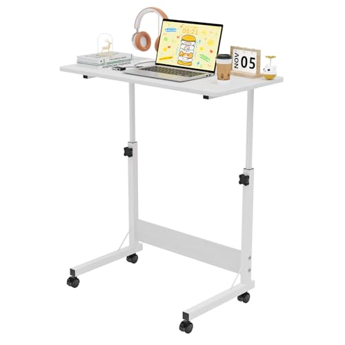 Ysgwsg Laptoptisch mit Rollen, Computertisch Klein, Höhenverstellbarer Beistelltisch 62-90cm, Stehpult, Mobiler Beistelltisch, PC Tisch Für Das Heimbüro. (Weiß-o, 80x40x62-90cm) von Ysgwsg