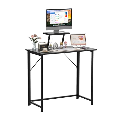 Ysgwsg Schreibtisch Klappbar, Kleiner Computertisch Klappbar, Laptoptisch Mit Ständer, Portable Schreibtische 80x45cm, Platzsparend, Geeignet für Heimbüro, Schlafzimmer. (Schwarz-o, 80x45x75cm) von Ysgwsg