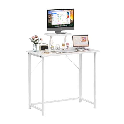 Ysgwsg Schreibtisch Klappbar, Kleiner Computertisch Klappbar, Laptoptisch Mit Ständer, Portable Schreibtische 80x45cm, Platzsparend, Geeignet für Heimbüro, Schlafzimmer. (Weiß-o, 80x45x75cm) von Ysgwsg