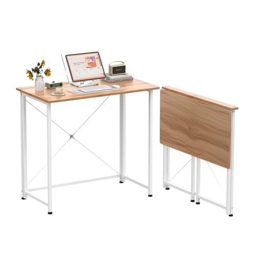 Ysgwsg Schreibtisch Klappbar Kleiner, Klappbarer Computertisch, Faltbarer Kleiner Schreibtisch, Faltbar PC Tisch Bürotisch Für Home Office, Platzsparend. (Holz Farbe, 80x45x75cm) von Ysgwsg