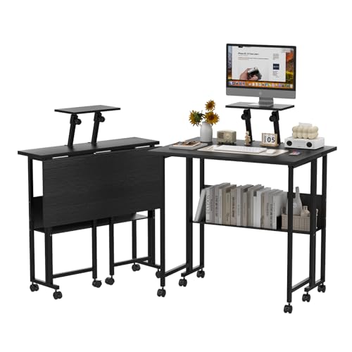 Ysgwsg YSGWSGSchreibtisch Klappbar Kleiner,Klappschreibtisch Mit Rädern,Kleiner Computertisch Mit Regal Arbeitstisch, Mit Monitorständer,Klappbarer Schreibtisch mit Lagerregale. (schwarz, 58x80x75cm) Ysgwsg YSGWSGSchreibtisch Klappbar Kleiner,Klappschreibtisch Mit Rädern,Kleiner Computertisch Mit Regal Arbeitstisch, Mit Monitorständer,Klappbarer Schreibtisch mit Lagerregale. (schwarz, 58x80x75cm) von Ysgwsg