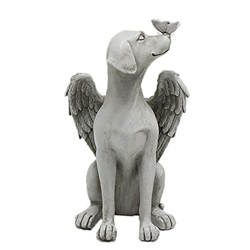 Ysimee Gartendeko Figuren 21 cm, Engel Hund Harz Statue Sitzen Hund und Schmetterling auf Nase, Harz, Memorial Haustier Katze/Hunde Statue von Ysimee