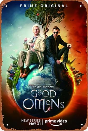 Blechschild mit Aufschrift "Good Omens Filmposter, Retro-Stil, Blechschild für Wanddekoration, Café, Bar, Büro, Zuhause, Kunstschild, Geschenk, 30,5 x 20,3 cm von Ysirseu