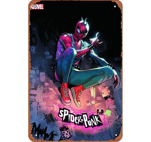 Spider-Punk #1 Comics Poster Retro Metall Blechschild Wand Home Wall Art Metall Blechschild Höhle Bar Club Home Wandkunst Metall Blechschild 20,3 x 30,5 cm von Ysirseu