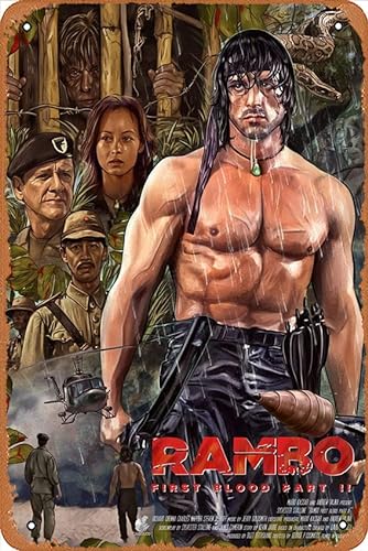 Ysirseu Rambo: First Blood Part II Filmserie Vintage Retro Blechschild, Filmplakat, Kunst, klassischer Film, Fernsehposter, Männerhöhle, Wandkunst, Dekoration, Geschenk, Damen und Herren, 20,3 x 30,5 von Ysirseu