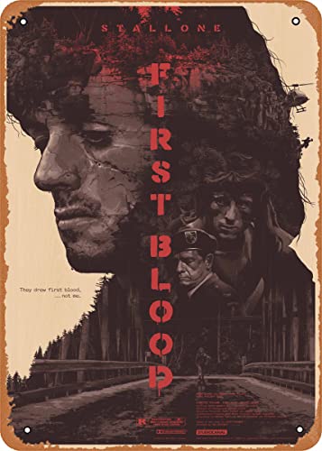 Ysirseu Vintage Rambo First Blood Stallone Filme 20,3 x 30,5 cm Metallschild Retro Wanddekoration von Ysirseu