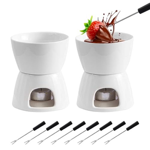 2er Set Fondueset Keramik Schokofondue Tasse mit Teelichthalter, Schokoladenfondue Tasse für Schokolade Käse Fondue Familienessen Nachtisch Picknicks Geburtstagsfeiern (Kerzen Nicht Enthalten) von Ysislybin