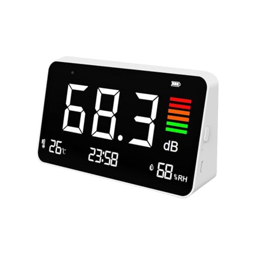 4 in 1 Dezibel Messgerät, Digitaler Schallpegelmessgerät, 30–130 dB Wiederaufladbar Dezibel Messgerät Zeit Temperatur Feuchtigkeit, Tragbares dB Messgerät für Klassenzimmer Studio Zuhause Fabrik von Ysislybin