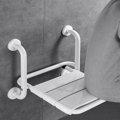 Ysislybin Duschklappsitz mit Armlehnen, Wandmontage, Duschstuhl bis 160kg, Weiß von Ysislybin