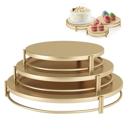 Ysislybin Kuchenständer, Rund Tortenständer, Set 3 Stück Cupcake Ständer Metall Dessert Display, Muffinständer Kuchenständer, Süßigkeiten-Anzeigetafel für Desserttisch Hochzeit Veranstaltung (Gold) von Ysislybin