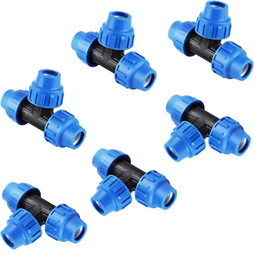 Ysislybin PP Klemmverschraubung T-Stück, 6 Stück PP-Fitting Verschraubung für PE Rohr 25mm PE Rohr Verschraubung PP T-Stück Kunststoff PP Kupplung,Klemmverbinder für PE/MDPE Rohre von Ysislybin