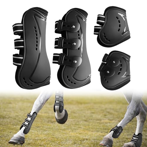 Pferde-Sehnen-Gamaschen, Gamaschen Pferde 4er Set,Pferde-Kniestiefel,Pferdehuf-Schutzstiefel mit Schlagschutz Pferde-Sportstiefel Pferdesehne Bandage Reitausrüstung für Springen,Reiten,Events,M von Ysislybin