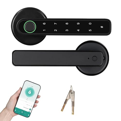 Smart Türschloss Fingerabdruck, Schlüsselloses Türschloss mit Griff Türgriff Mit Fingerprint Elektrisches Türschloss mit Touch-Tastatur APP Passwort Remote Entriegelung für Haustür Zuhause Wohnung von Ysislybin