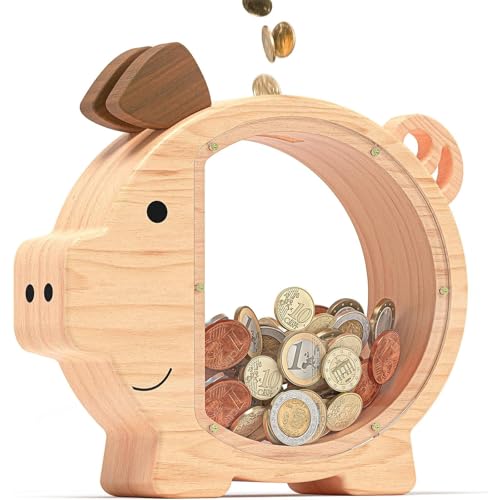 Sparschwein Holz, Personalisiertes Sparschwein aus Holz Unzerbrechliche Rechnungen Münzwechsel Geldspardose Wiederverwendbare Kreatives Geld Sparen Sparbüchsen von Ysislybin