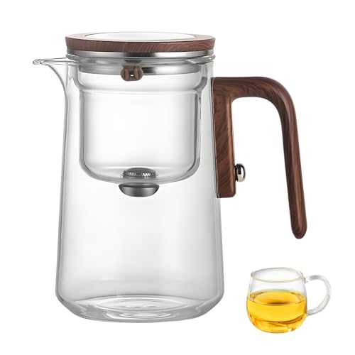 Teekanne, Tea Pot 800ml Magic Pot Mit Wassertrennung Glas-Presse Klar Teekanne Mit Sieb Magische Teekanne mit Holzgriff Cold Brewing Pot Glasteekanne für Blütentee und Losen Tee Teekanne, Tea Pot 800ml Magic Pot Mit Wassertrennung Glas-Presse Klar Teekanne Mit Sieb Magische Teekanne mit Holzgriff Cold Brewing Pot Glasteekanne für Blütentee und Losen Tee von Ysislybin