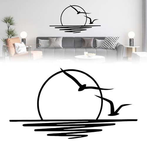 Wanddeko, 100 x 50 cm Schwarz Metall Wanddeko, wunderschöne Wanddekoration mit Möwen und Sonnenaufgang Muster, minimalistische Linienkunst Wandornament Hängen Dekor für Wohnzimmer, Schlafzimmer, Büro Wanddeko, 100 x 50 cm Schwarz Metall Wanddeko, wunderschöne Wanddekoration mit Möwen und Sonnenaufgang Muster, minimalistische Linienkunst Wandornament Hängen Dekor für Wohnzimmer, Schlafzimmer, Büro von Ysislybin