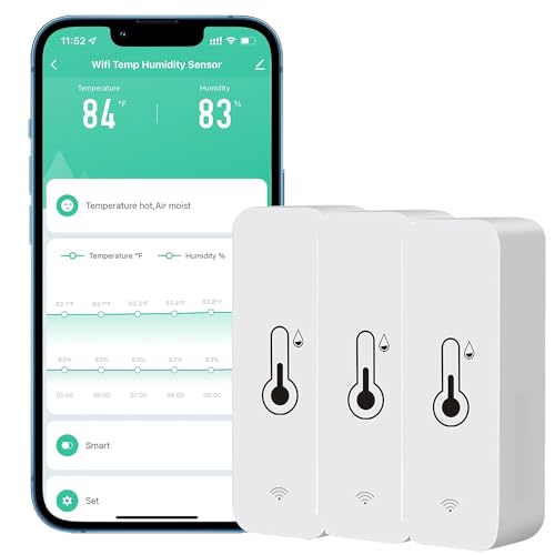 WiFi-Hygrometer Thermometer-Sensor, WLAN Smart Thermometer Hygrometer,Kabelloser Temperatur- und Feuchtigkeitssensor für den Innen- und Außenbereich mit Remote-App-Benachrichtigungsalarm(3 Stück) von Ysislybin