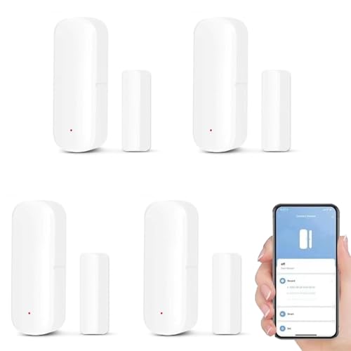 WiFi Türsensor, 4 Stück Wireless Türfenstersensor Intelligenter Fensterkontaktsensor Drahtloser Fenstertürsensor Alarm App Push Benachrichtigungen für Heimsicherheit Smart-Home-Automatisierung von Ysislybin