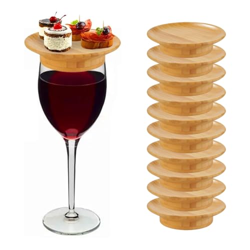 Ysislybin 10 Stück Wine Glass Charcuterie Topper, Charcuterie Brett Topper, Weinglas Topper Holz, Runde Weinglas Topper Teller Weinglas Charcuterie Aufsatz Set für Desserts Getränke Party von Ysislybin